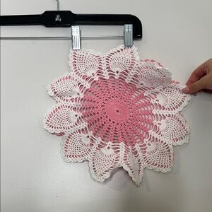 Pink and White Crochet Doily contrast color